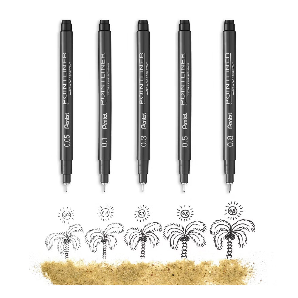 Fibre Tip Pen | Pointliner | Set of 5 | Pentel - Kami Paper
