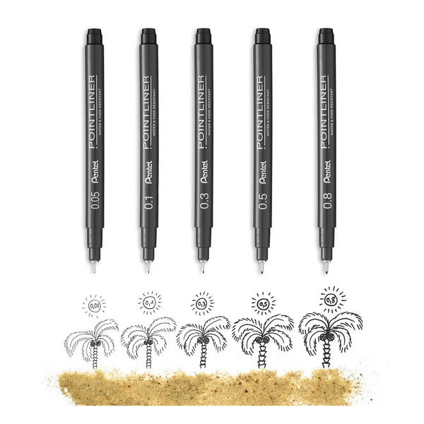 Fibre Tip Pen | Pointliner | Set of 5 | Pentel - Kami Paper