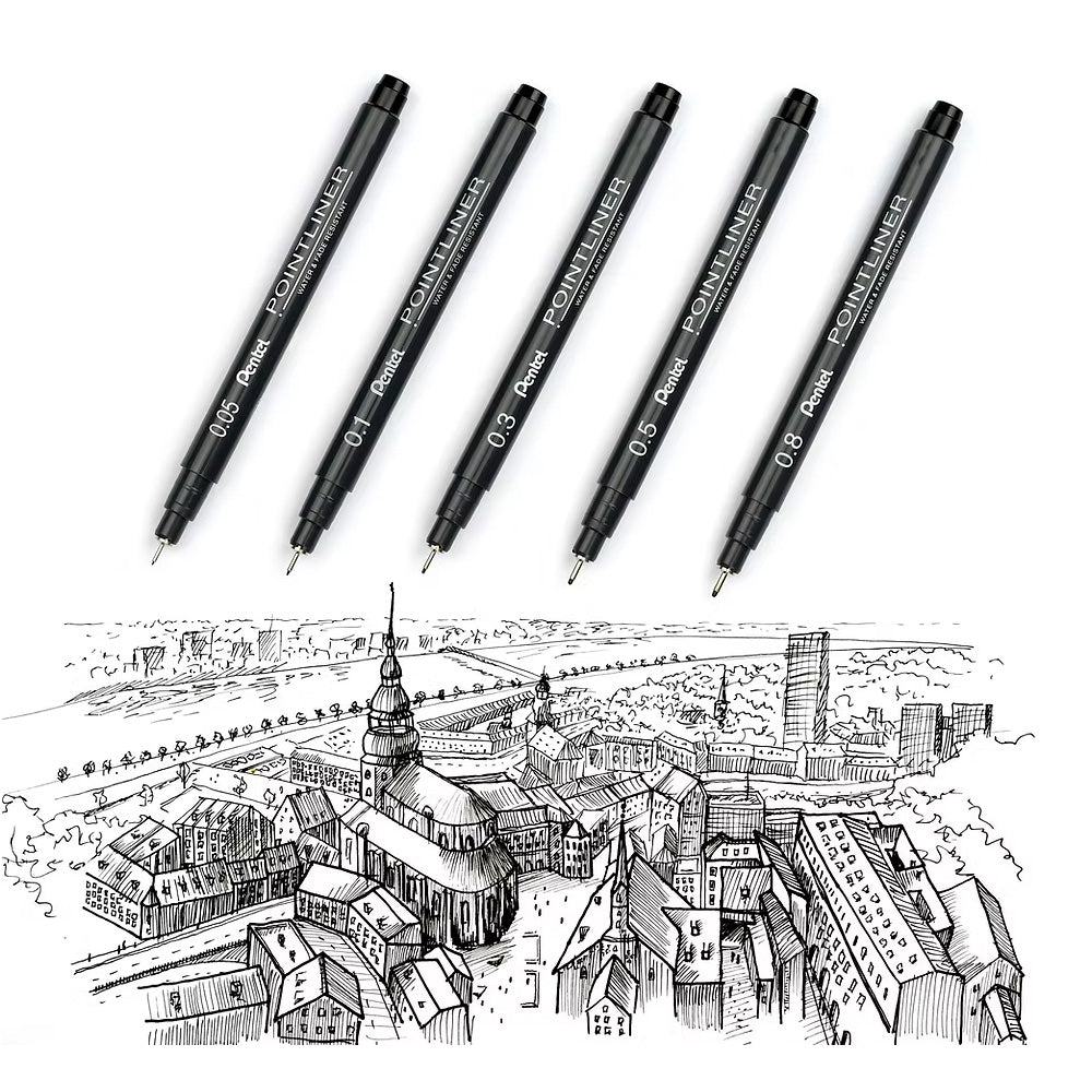 Fibre Tip Pen | Pointliner | Set of 5 | Pentel - Kami Paper