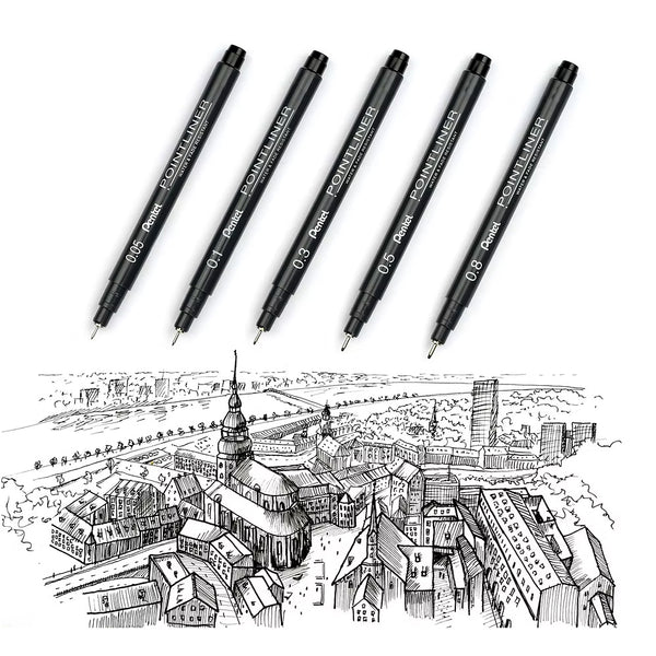 Fibre Tip Pen | Pointliner | Set of 5 | Pentel - Kami Paper