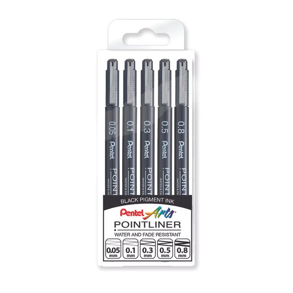 Fibre Tip Pen | Pointliner | Set of 5 | Pentel - Kami Paper