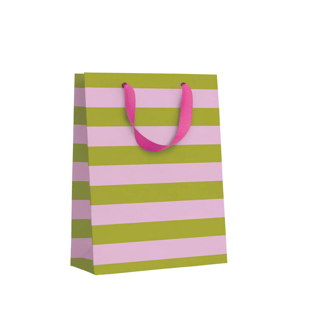 Gift Bag | Medium | Green & Pink Stripes | Ohh Deer - Kami Paper