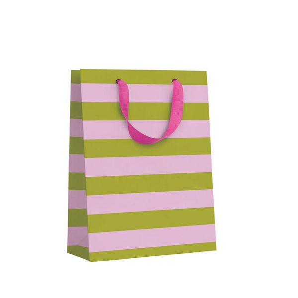 Gift Bag | Medium | Green & Pink Stripes | Ohh Deer - Kami Paper