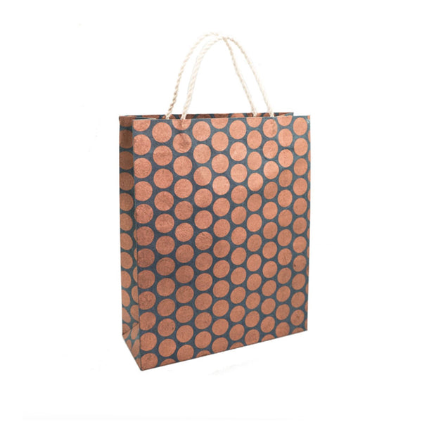 Gift Bags | Polka Dot | Copper on Navy Blue | 2 SIZE OPTIONS AVAILABLE