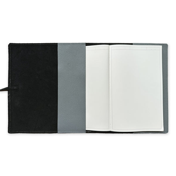 Handmade Notebook Cover | Leather | Grey | Kami Paper