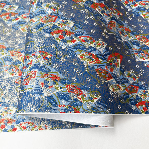 Japanese Paper | Chiyogami | Folding Fan | Blue | Ch758