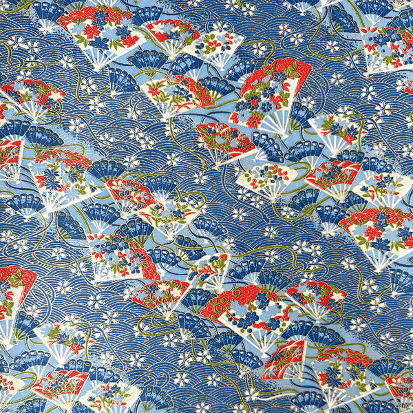 Japanese Paper | Chiyogami | Folding Fan | Blue | Ch758
