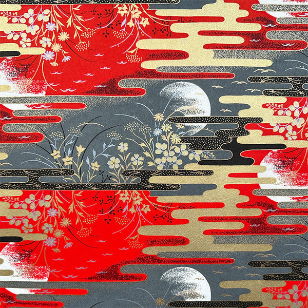 Japanese Paper | Chiyogami | Moon | Red & Black CH715