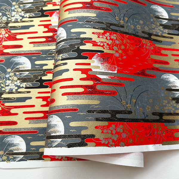 Japanese Paper | Chiyogami | Moon | Red & Black CH715