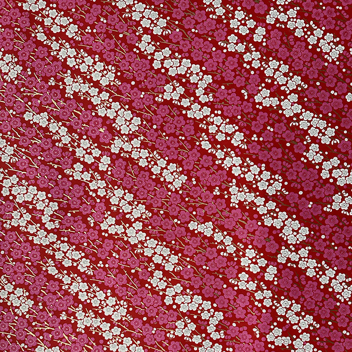 Japanese Paper | Chiyogami | Pink & White Blossoms on Red | Ch149