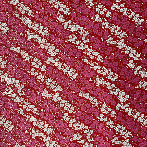 Japanese Paper | Chiyogami | Pink & White Blossoms on Red | Ch149