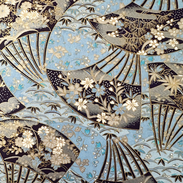Japanese Paper | Chiyogami | Fan | Blue | Ch047