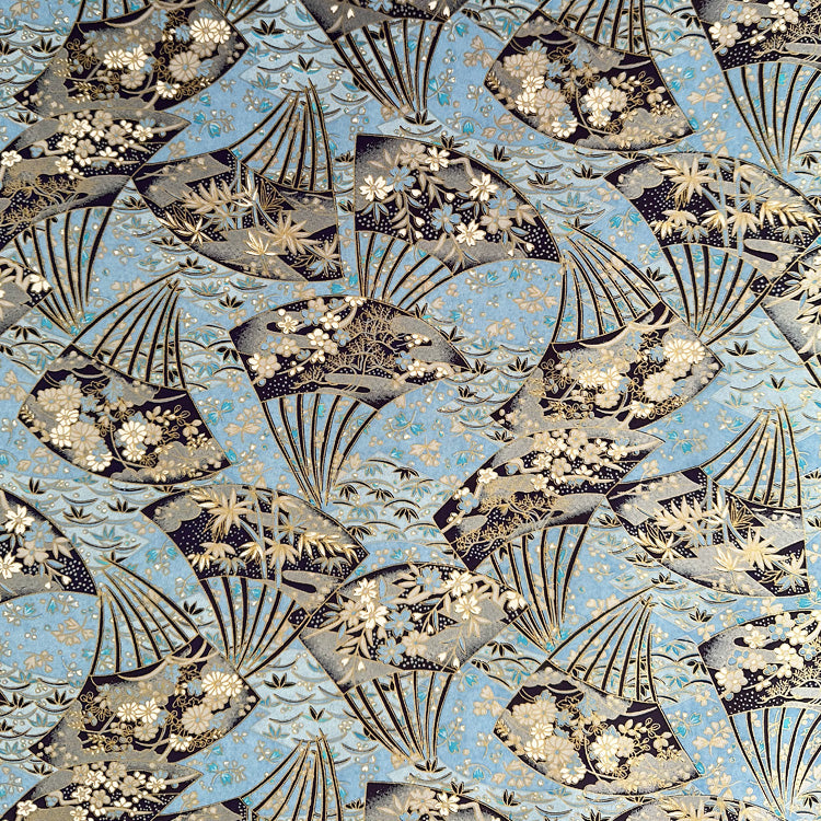 Japanese Paper | Chiyogami | Fan | Blue | Ch047