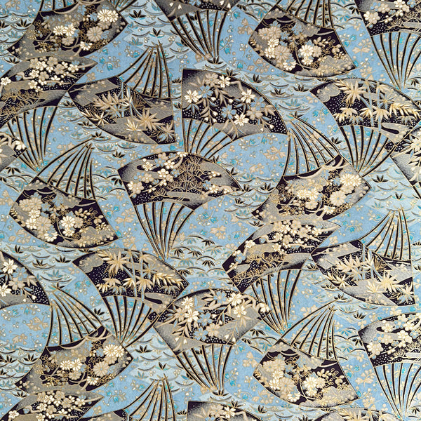 Japanese Paper | Chiyogami | Fan | Blue | Ch047