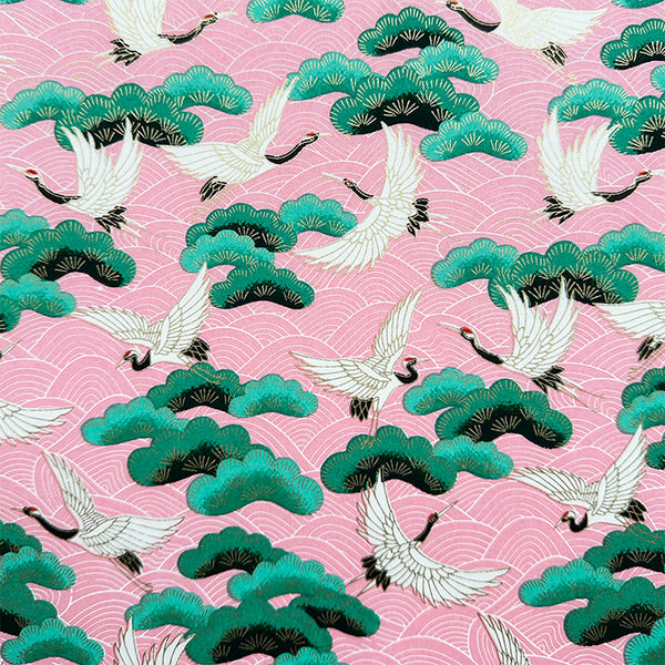Japanese Paper | Chiyogami | Cranes, Waves & Pine | Pink