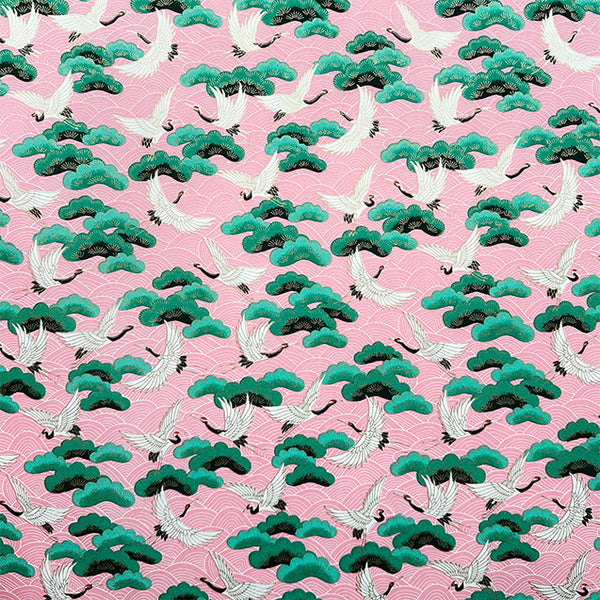 Japanese Paper | Chiyogami | Cranes, Waves & Pine | Pink
