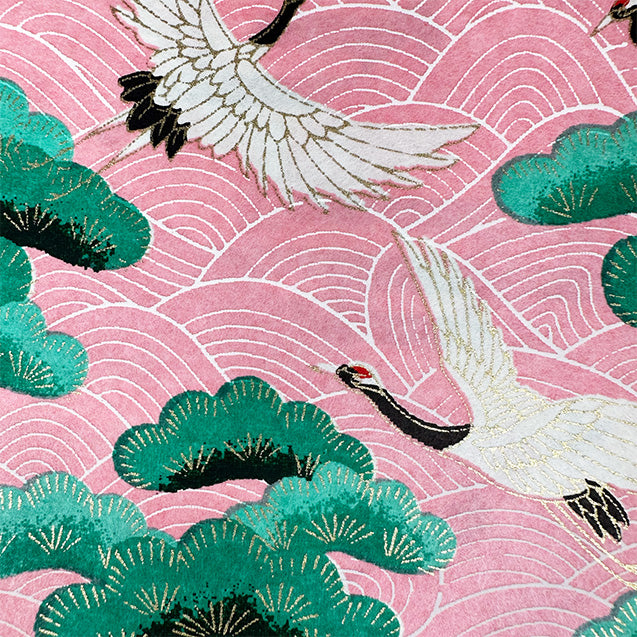 Japanese Paper | Chiyogami | Cranes Waves & Pine | Pink | CH799