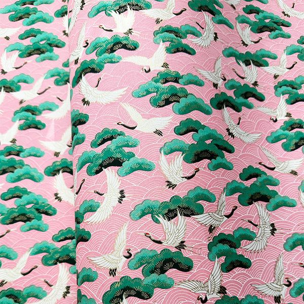 Japanese Paper | Chiyogami | Cranes Waves & Pine | Pink | CH799