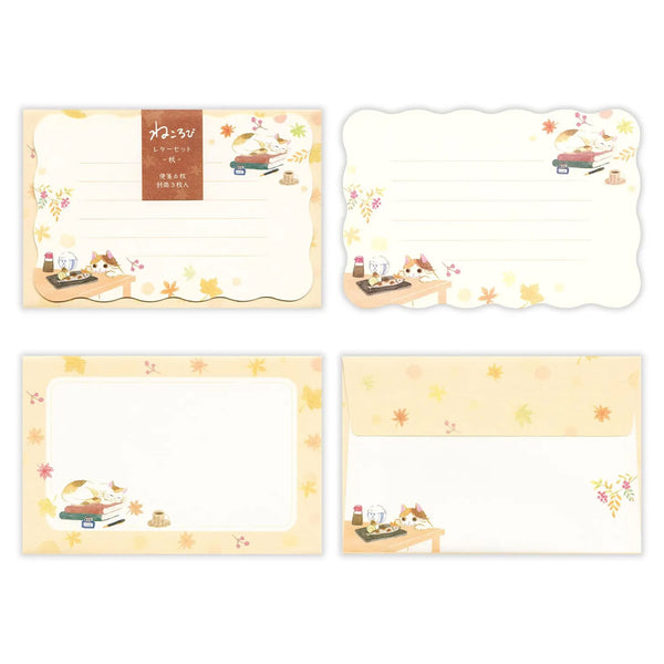 Letter Writing Set | Mini Letter | Autumn Leaves Cat | NB Co.