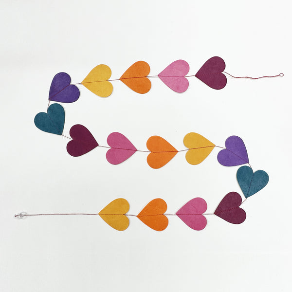 Paper Garland | Handmade Nepalese Lokta Paper |  3D Heart | Multi-colour | Kami