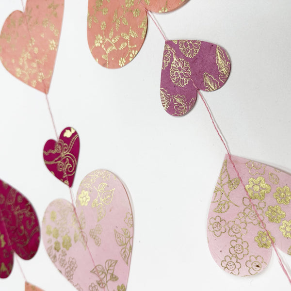 Paper Garland | Handmade Nepalese Lokta Paper |  Heart | Kami | 6 COLOUR OPTIONS AVAILABLE