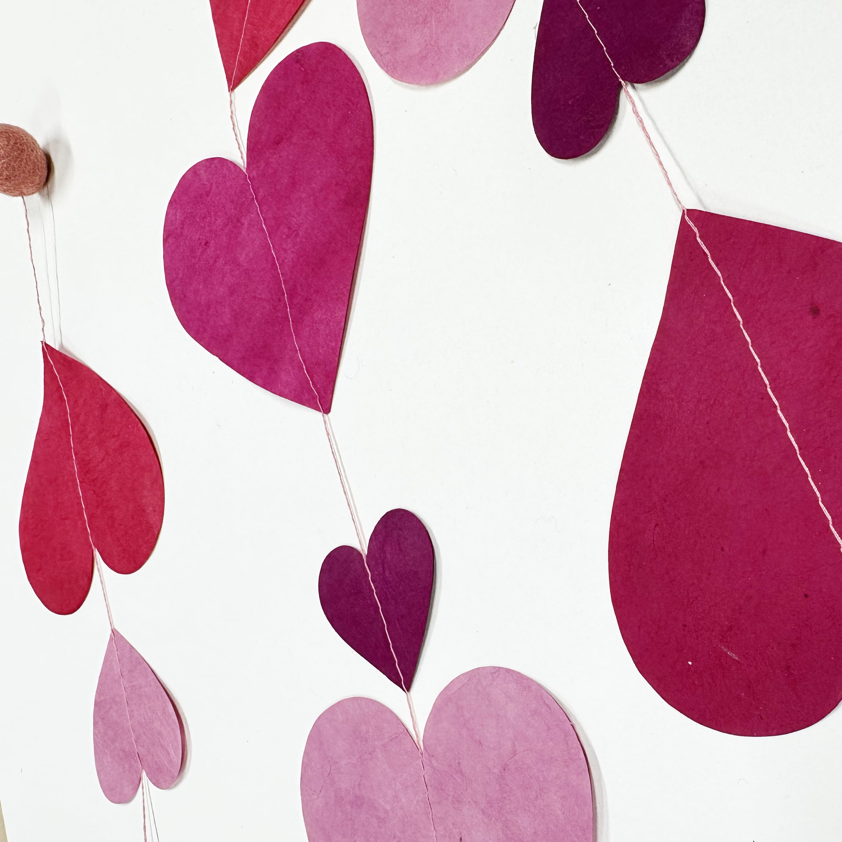 Paper Garland | Handmade Nepalese Lokta Paper |  Heart | Unprinted | Pink | Kami