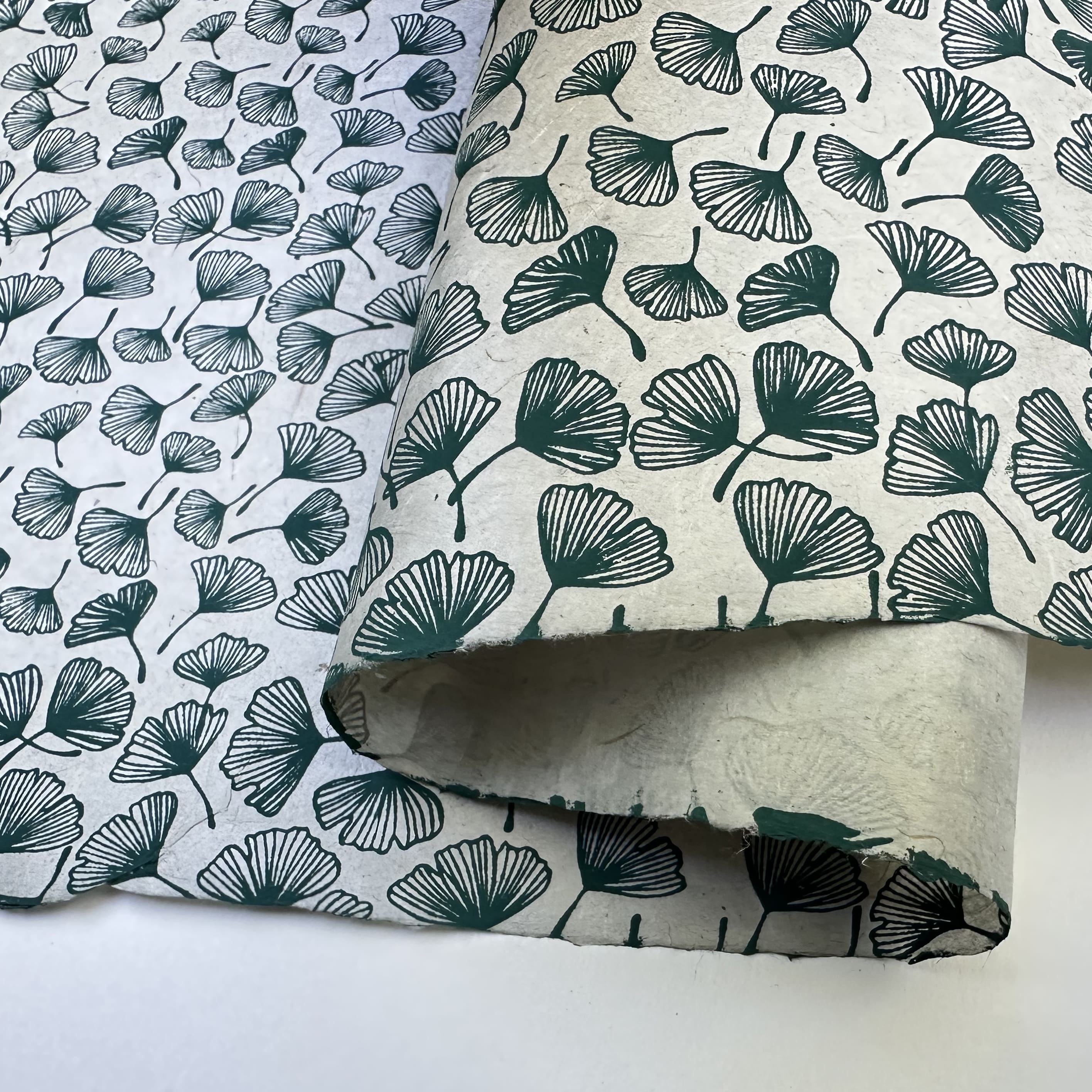 Nepalese Paper | Lokta | Gingko Leaf | Green Blue & Light Grey