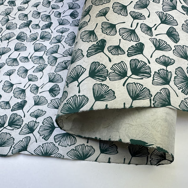 Nepalese Paper | Lokta | Gingko Leaf | Green Blue & Light Grey