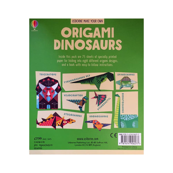 Origami Kits | Origami Dinosaurs | 8 Models | 75 Sheets | Usborne