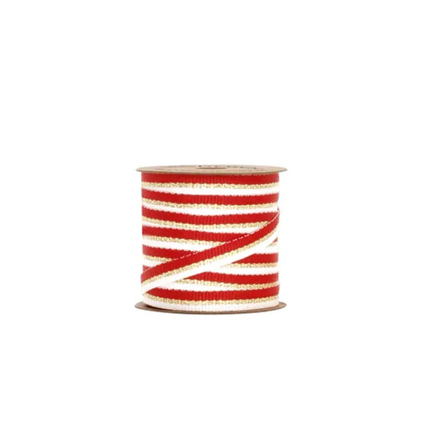 Ribbon | Metallic Stripe Grosgrain Bobbin | Red & Gold | 6 mm x 10 m | Vandoros
