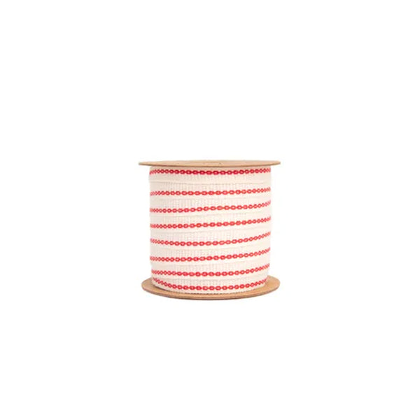 Ribbon | Keyhole Cotton Bobbin | Natural & Red | 6 mm x 10. m | Vandoros