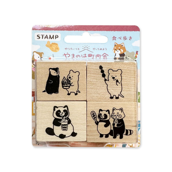 Stamp | Wooden Rubber Stamp Set | Yamanoha Chonaikai | Eating While Walking | NB Co.