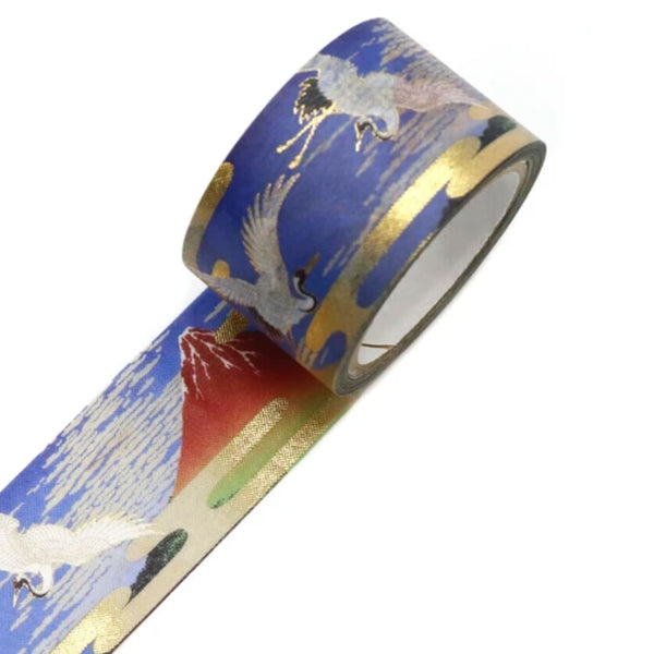 Washi Tape | Yuzen Pattern | Kimono Beauty Series | Yuu | Red Mt Fuji and Crane | Kamiiso | 2 SIZE OPTIONS AVAILABLE