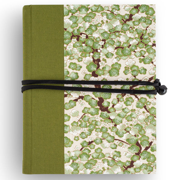 Art Wrap Spiral Lined A5 (148mm x 210mm) - Green Cherry Blossoms, Journal, Kami - Kami 