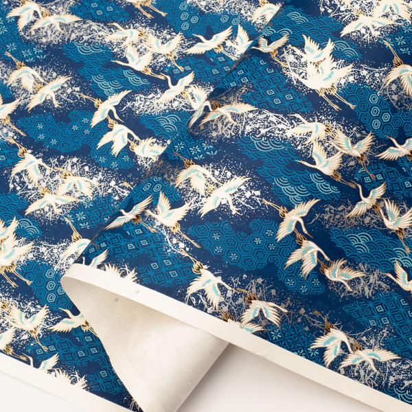 Japanese Paper | Chiyogami | Cranes on Blue | Ch869