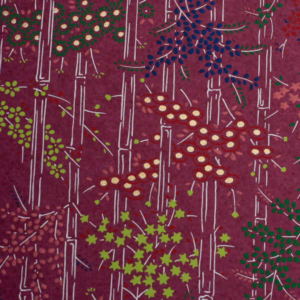 Japanese Paper | Chiyogami | Autumn Flowers on Red Wine | CH885
