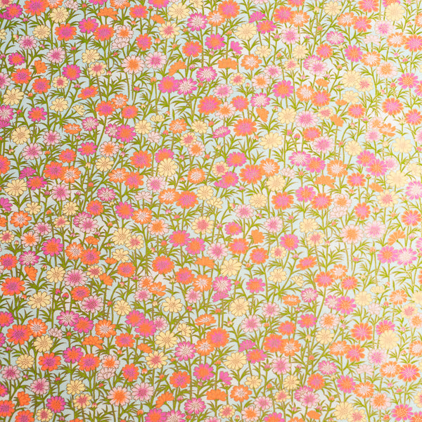 Japanese Paper | Chiyogami | Pink and Orange Daisies on Blue | Ch090