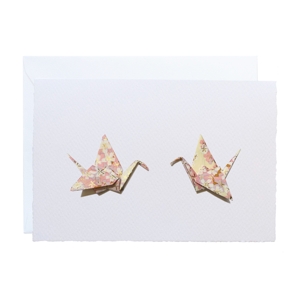 All Occasion Greeting Card | Handmade Origami | Cranes | Cherry Blossom | Pink | | Kami Paper