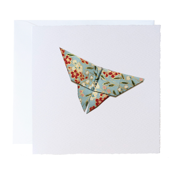 All Occasion Greeting Card | Handmade Origami | Butterfly | Flowers | Red White and Pale Blue | Kami Paper - Kami Paper