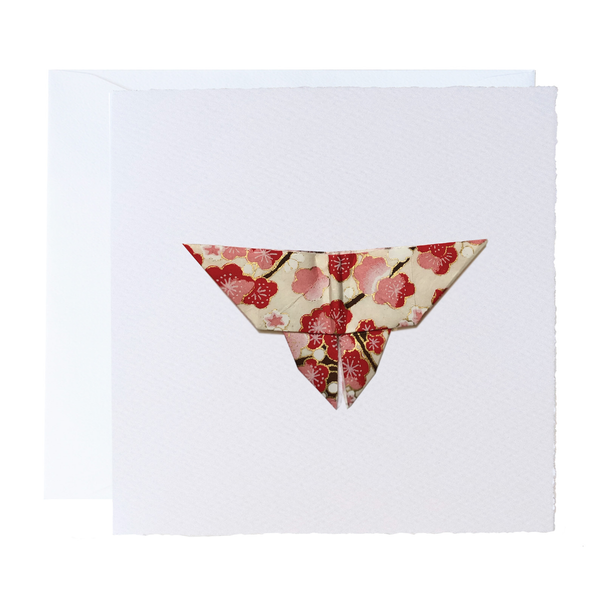 All Occasion Greeting Card | Handmade Origami | Butterfly | Spring Cherry Blossoms | Red | Kami Paper - Kami Paper