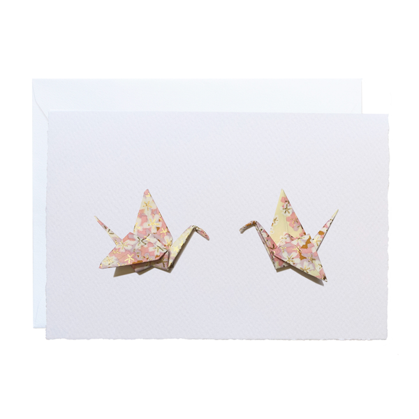 All Occasion Greeting Card | Handmade Origami | Cranes | Cherry Blossom | Pink | | Kami Paper - Kami Paper