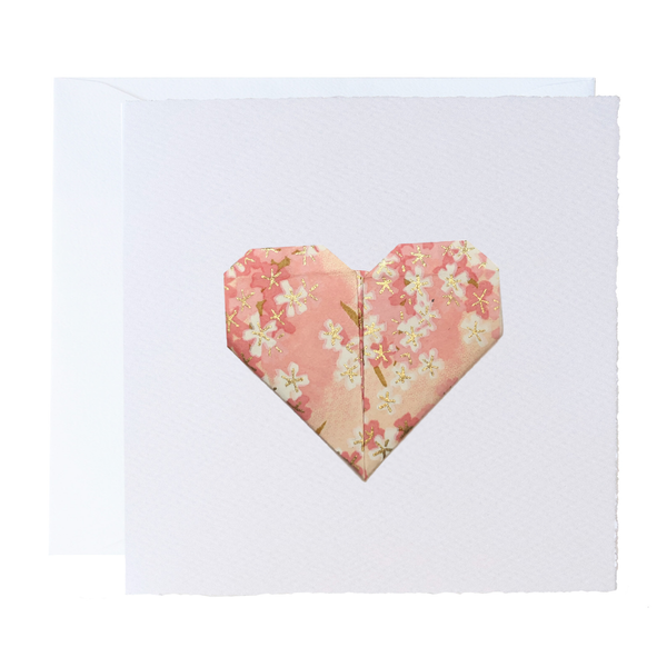 All Occasion Greeting Card | Handmade Origami | Heart | Cherry Blossoms | Kami Paper | 2 COLOURS AVAILABLE - Kami Paper