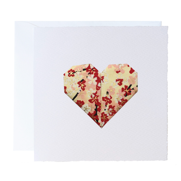All Occasion Greeting Card | Handmade Origami | Heart | Cherry Blossoms | Kami Paper | 2 COLOURS AVAILABLE - Kami Paper