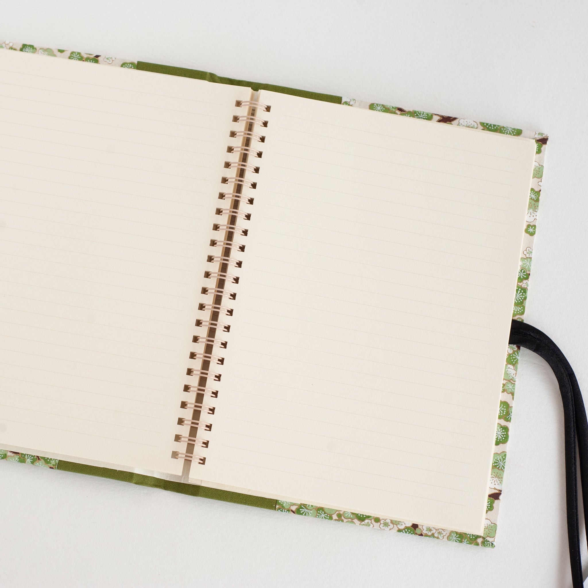 Art Wrap Spiral Lined A5 (148mm x 210mm) - Green Cherry Blossoms, Journal, Kami - Kami 