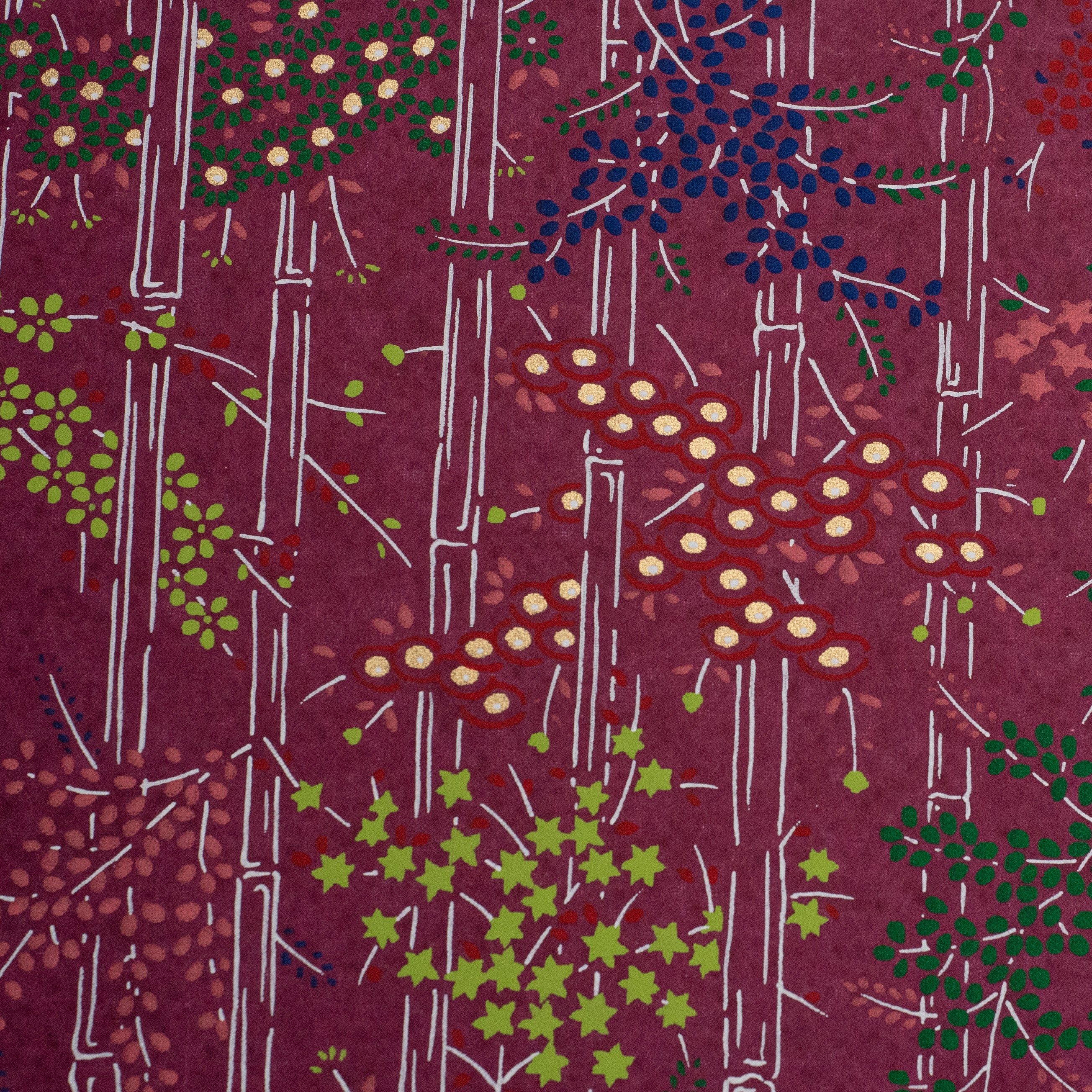 Japanese Paper | Chiyogami | Autumn Flowers on Red Wine | Ch885 - Kami Paper