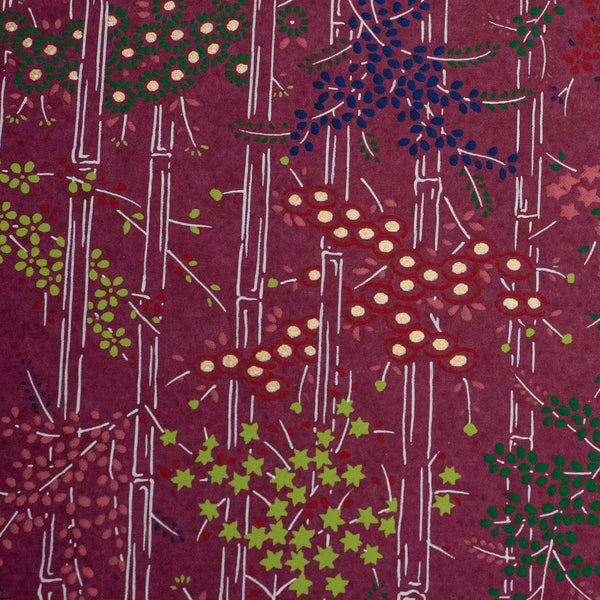 Japanese Paper | Chiyogami | Autumn Flowers on Red Wine | Ch885 - Kami Paper
