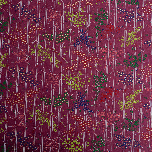 Japanese Paper | Chiyogami | Autumn Flowers on Red Wine | Ch885 - Kami Paper