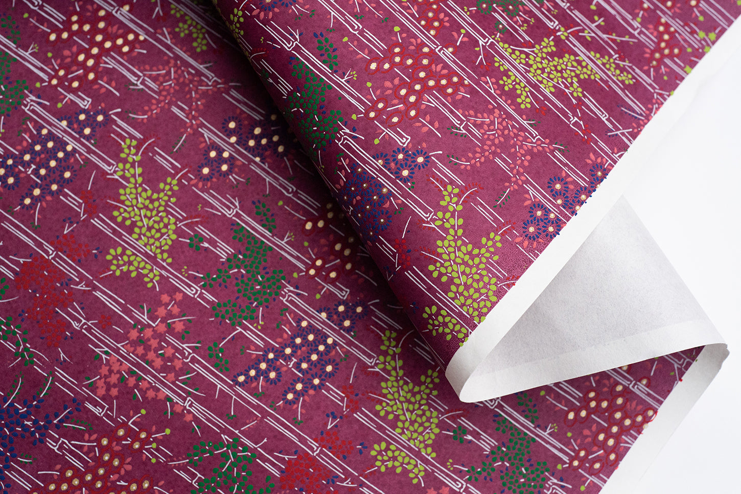 Japanese Paper | Chiyogami | Autumn Flowers on Red Wine | Ch885 - Kami Paper