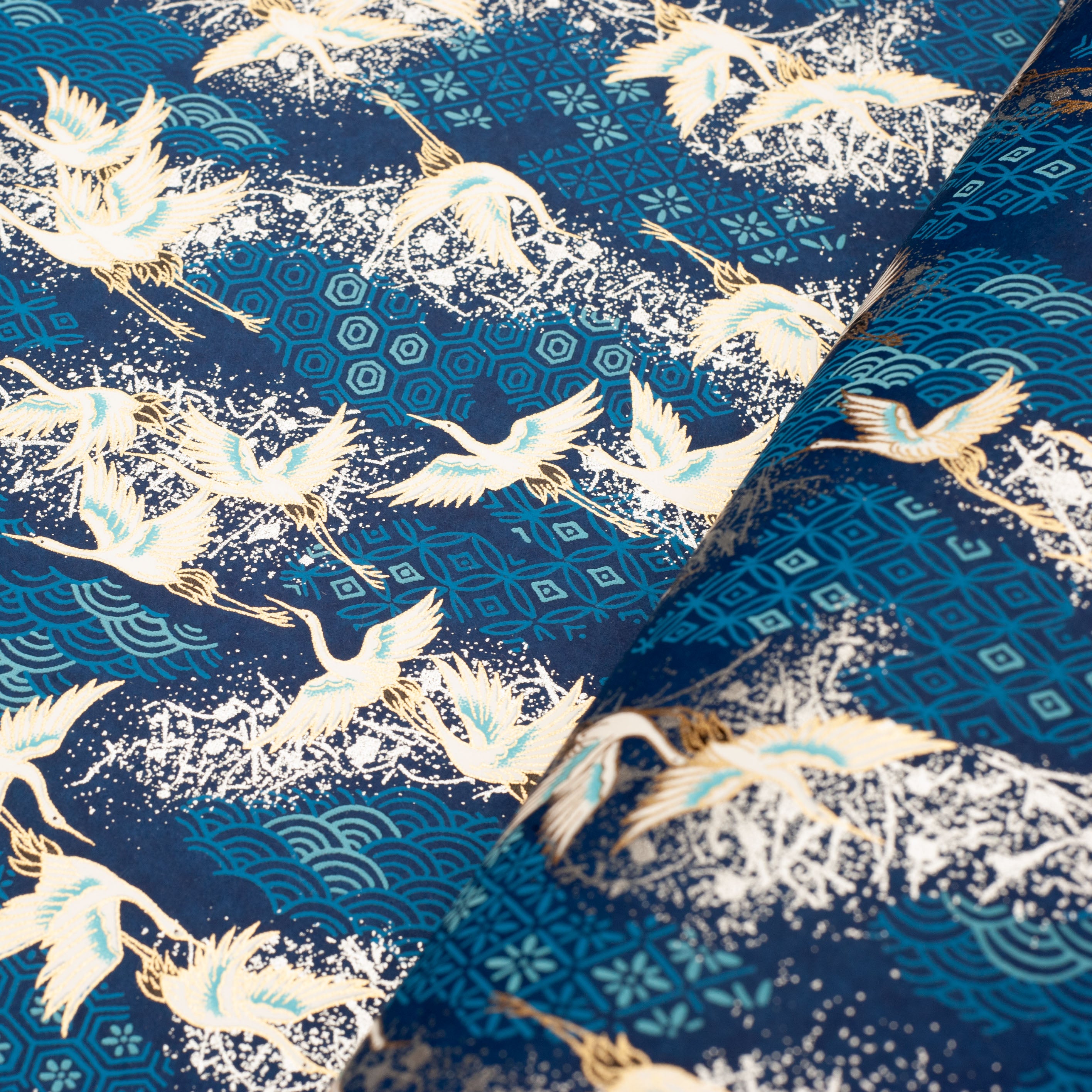 Japanese Paper | Chiyogami | Cranes on Blue | Ch869 - Kami Paper