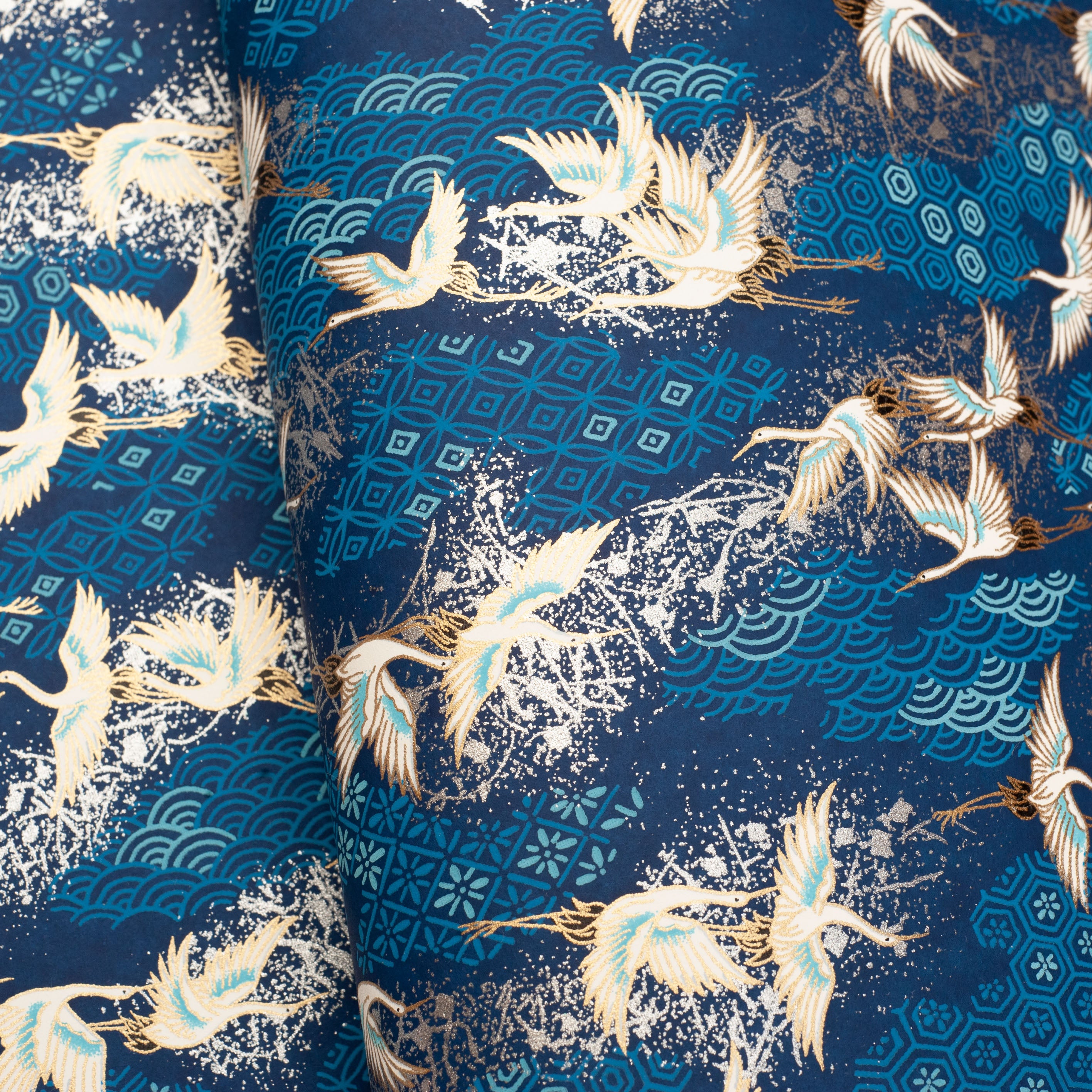 Japanese Paper | Chiyogami | Cranes on Blue | Ch869 - Kami Paper